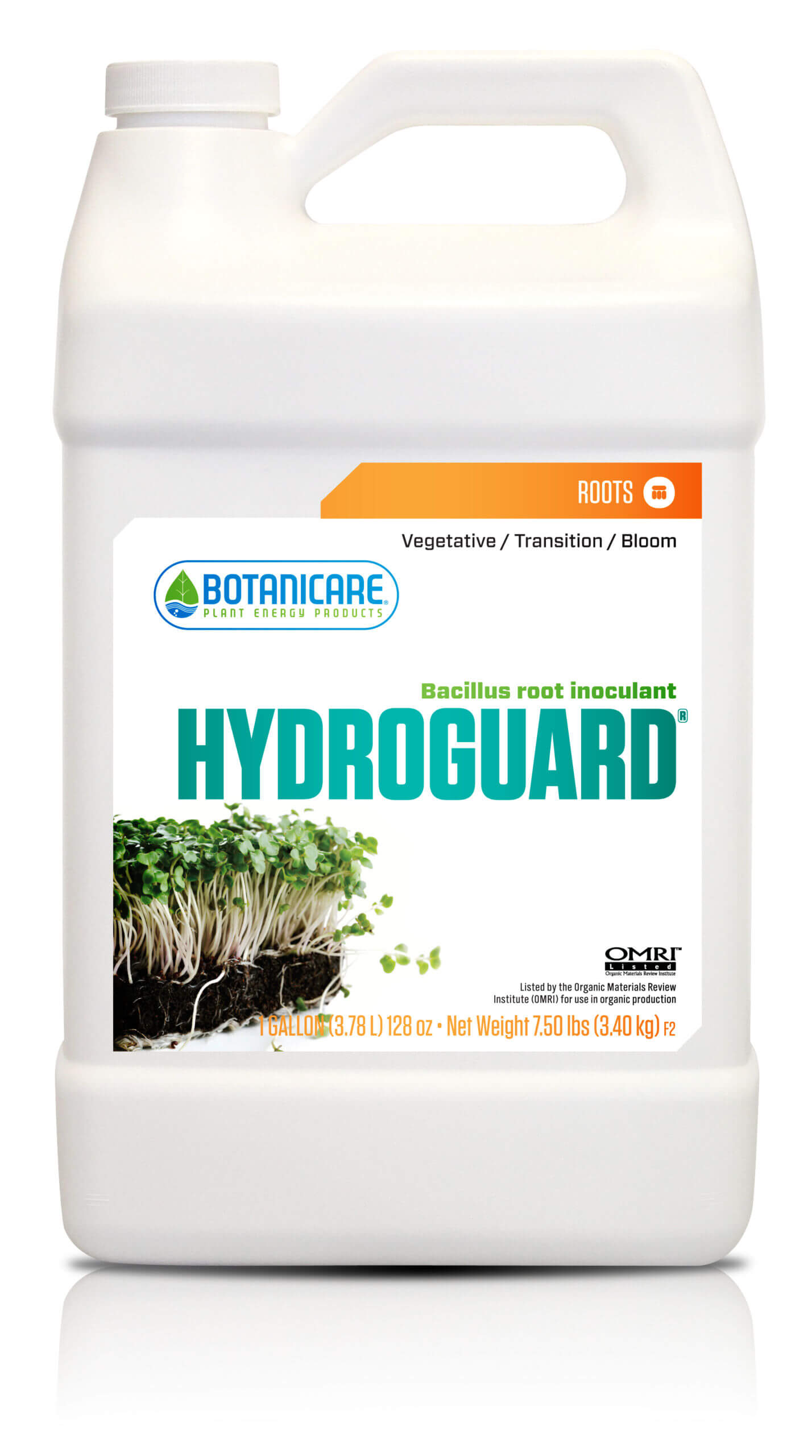 HydroguardGal_Bottle-scaled Hydroguard® contains unique beneficial bacteria, Bacillus Amyloliquefaciens, selected specifically for its superior ability to enhance the symbiotic relationship between the roots and their surrounding medium.
