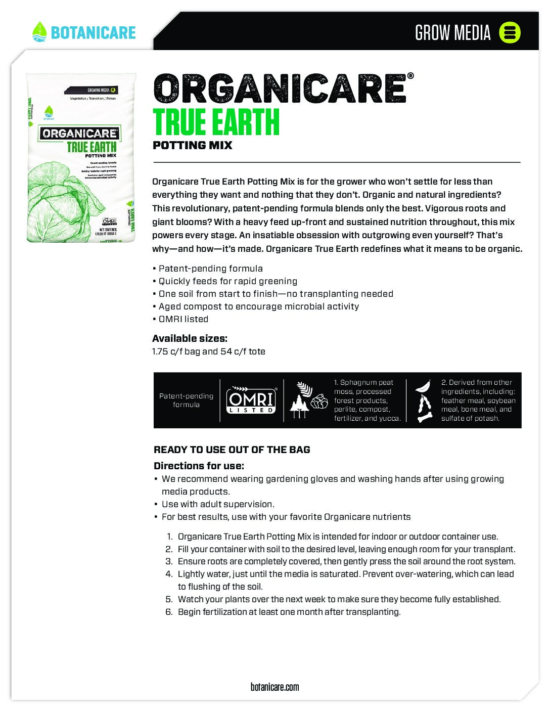 Organicare True Earth Sell Sheet