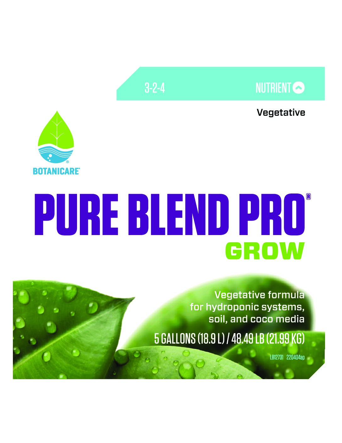 Pure Blend® Pro Grow Product Label
