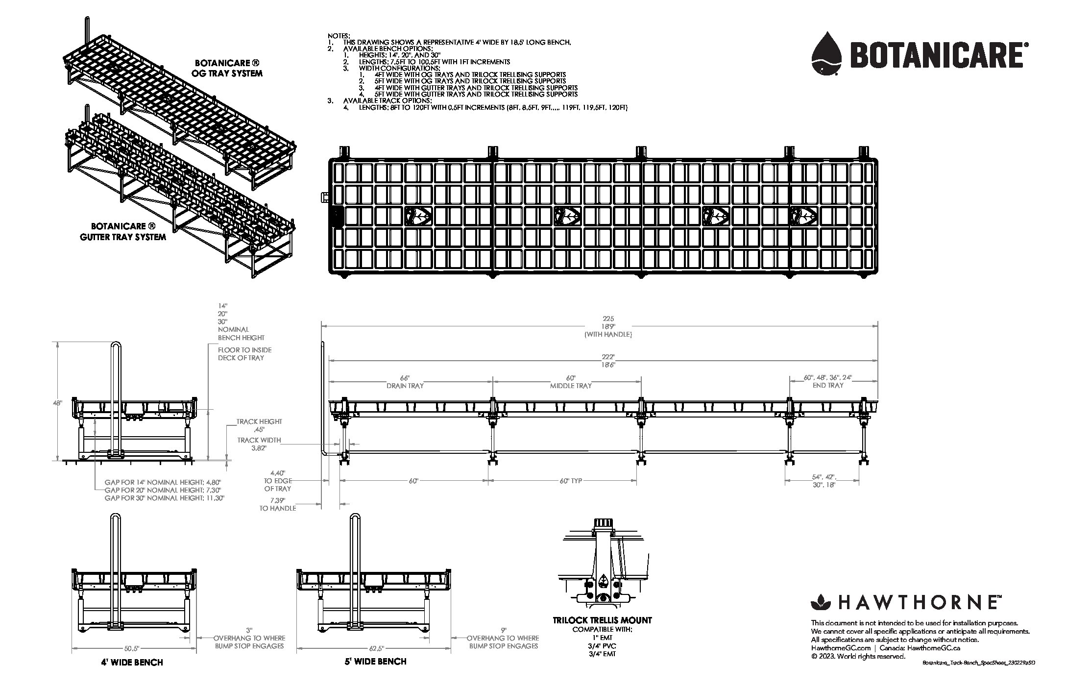 Track Bench Spec Sheet