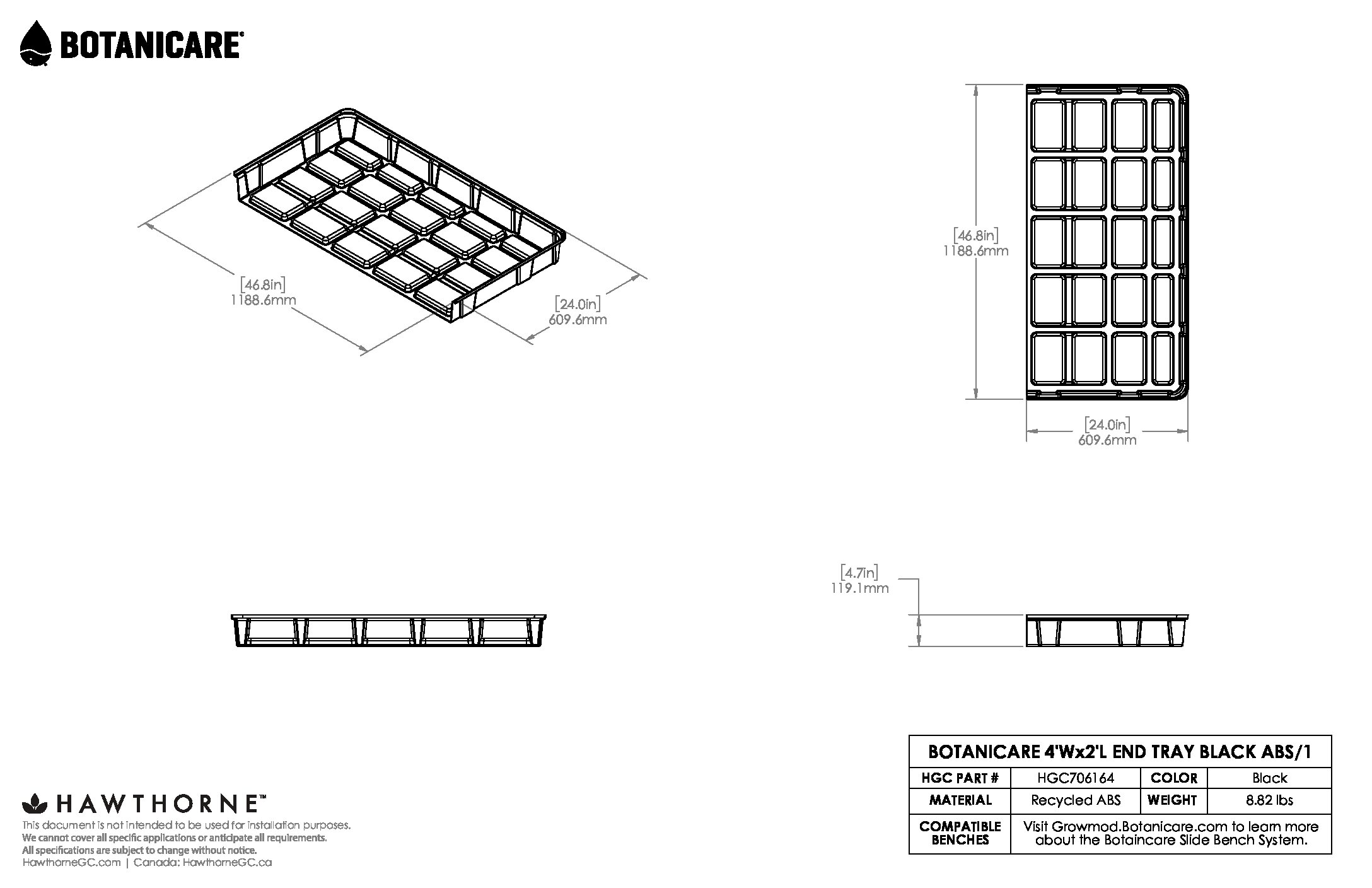 4ftX2ft End Tray Black ABS Spec Sheet