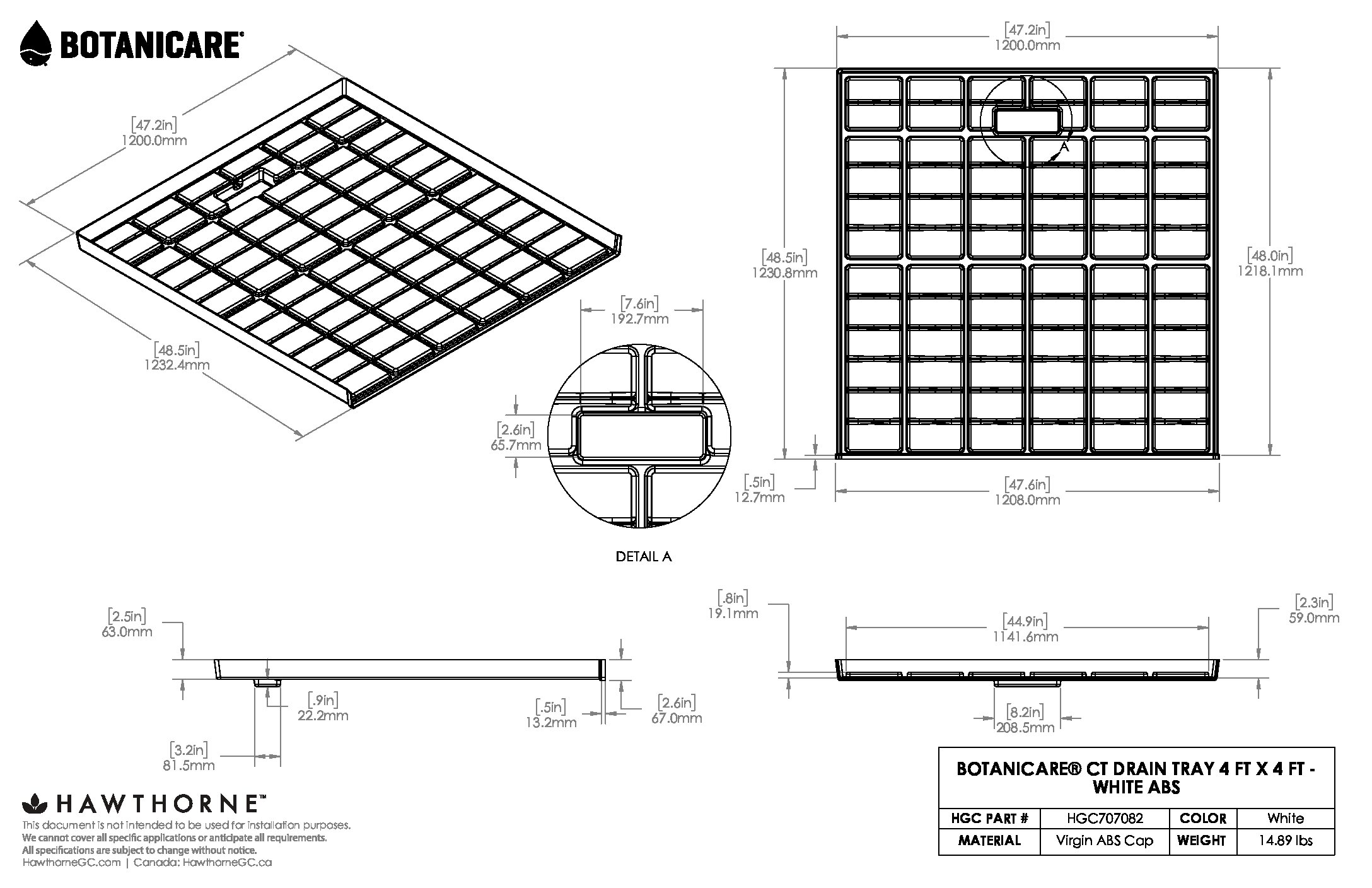 4ftX4ft CT Drain Tray White ABS Spec Sheet