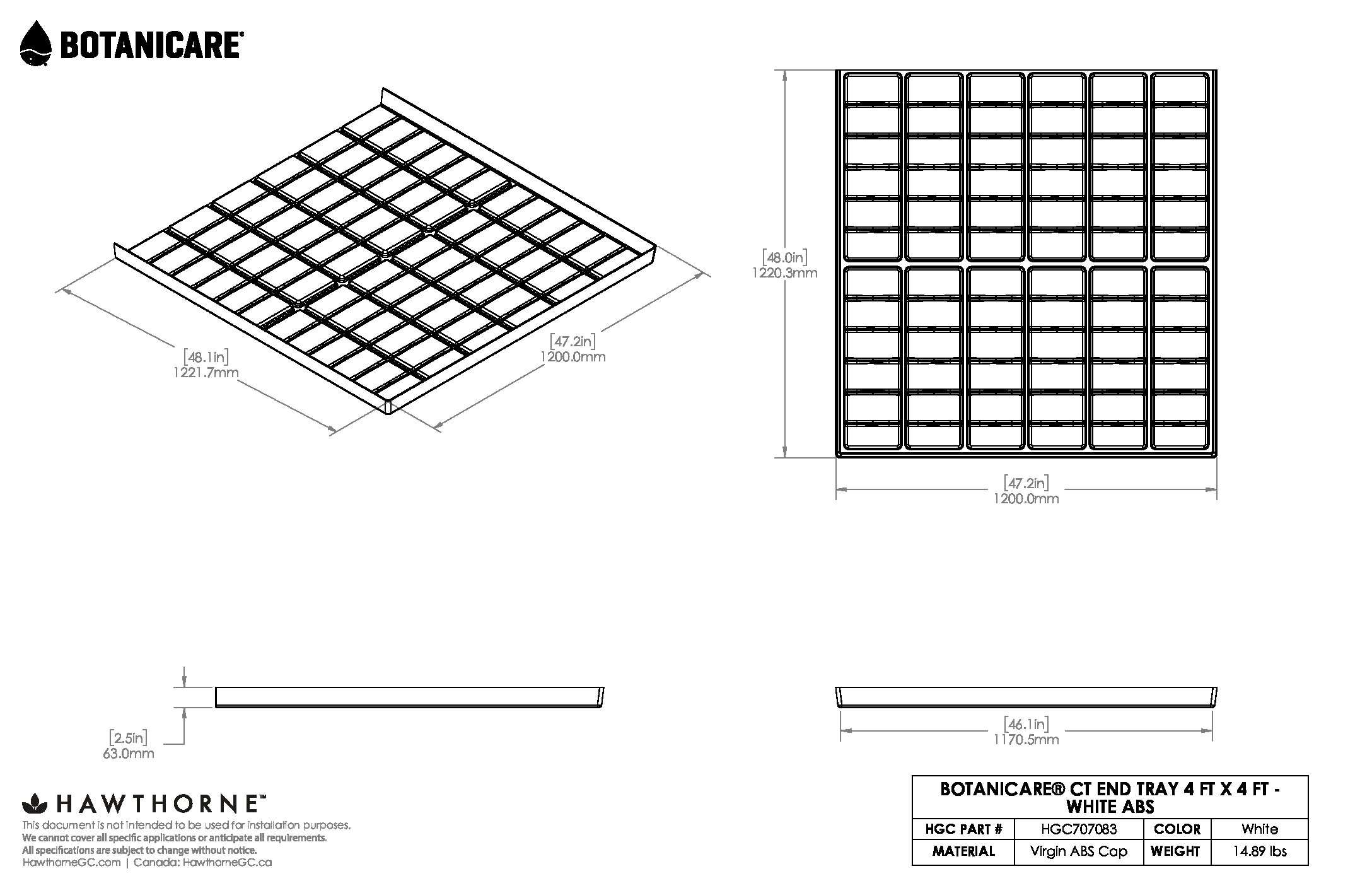 4ftX4ft CT End Tray White ABS Spec Sheet