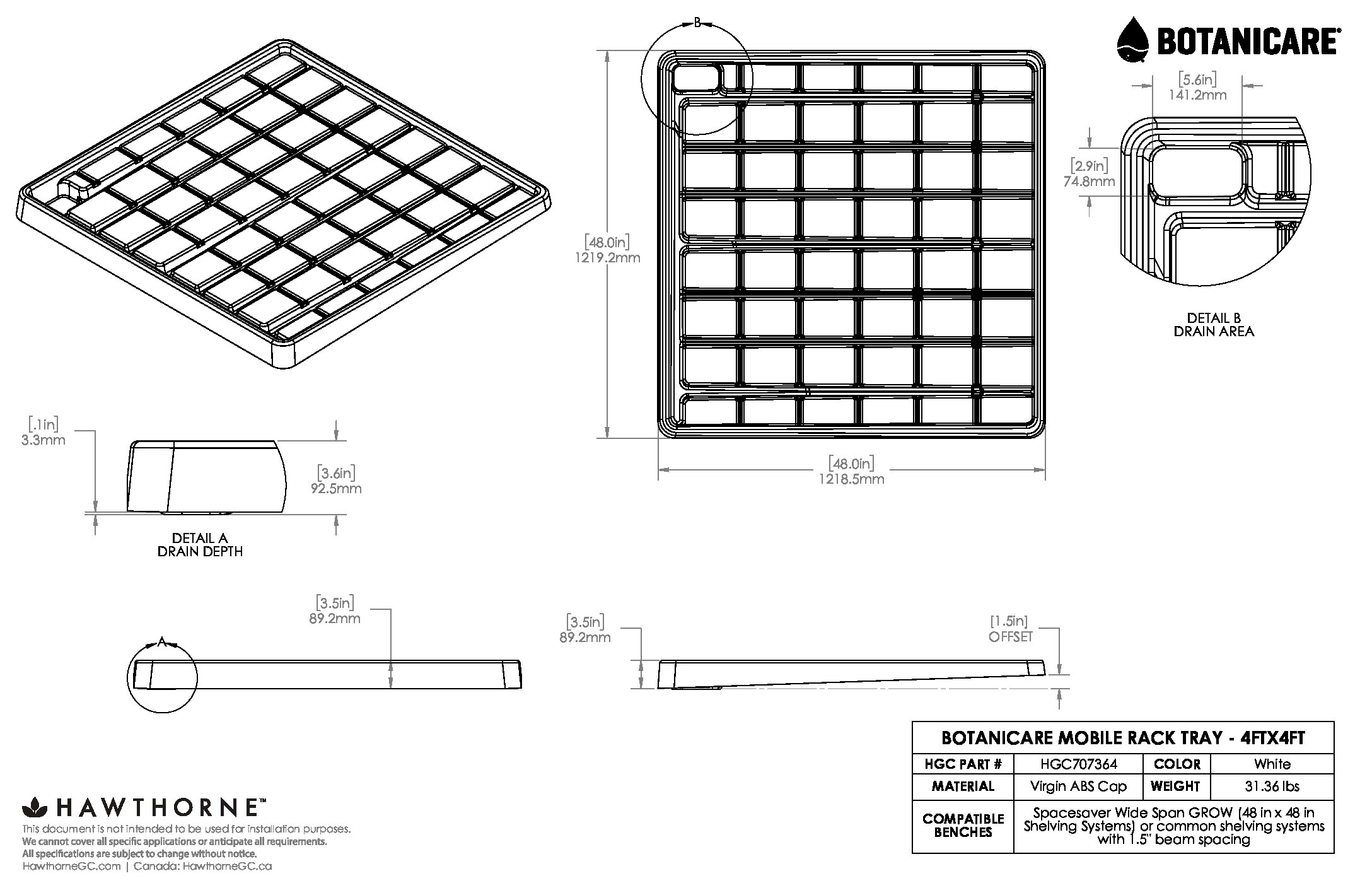 4ftX4ft Rack Tray Spec Sheet