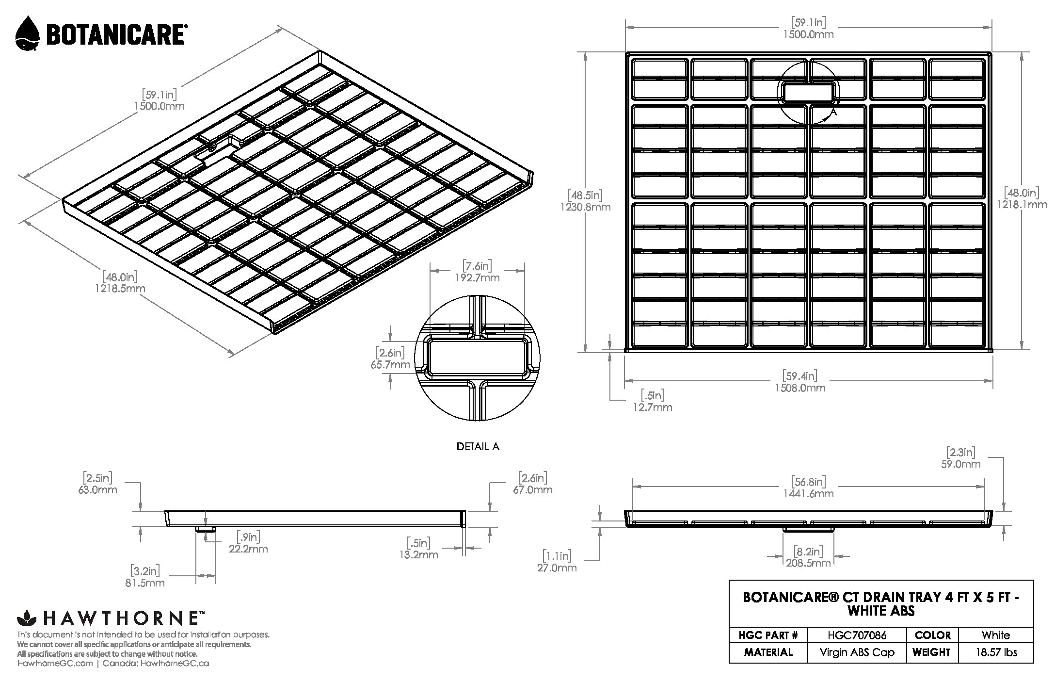 4ftX5ft CT Drain Tray White ABS Spec Sheet