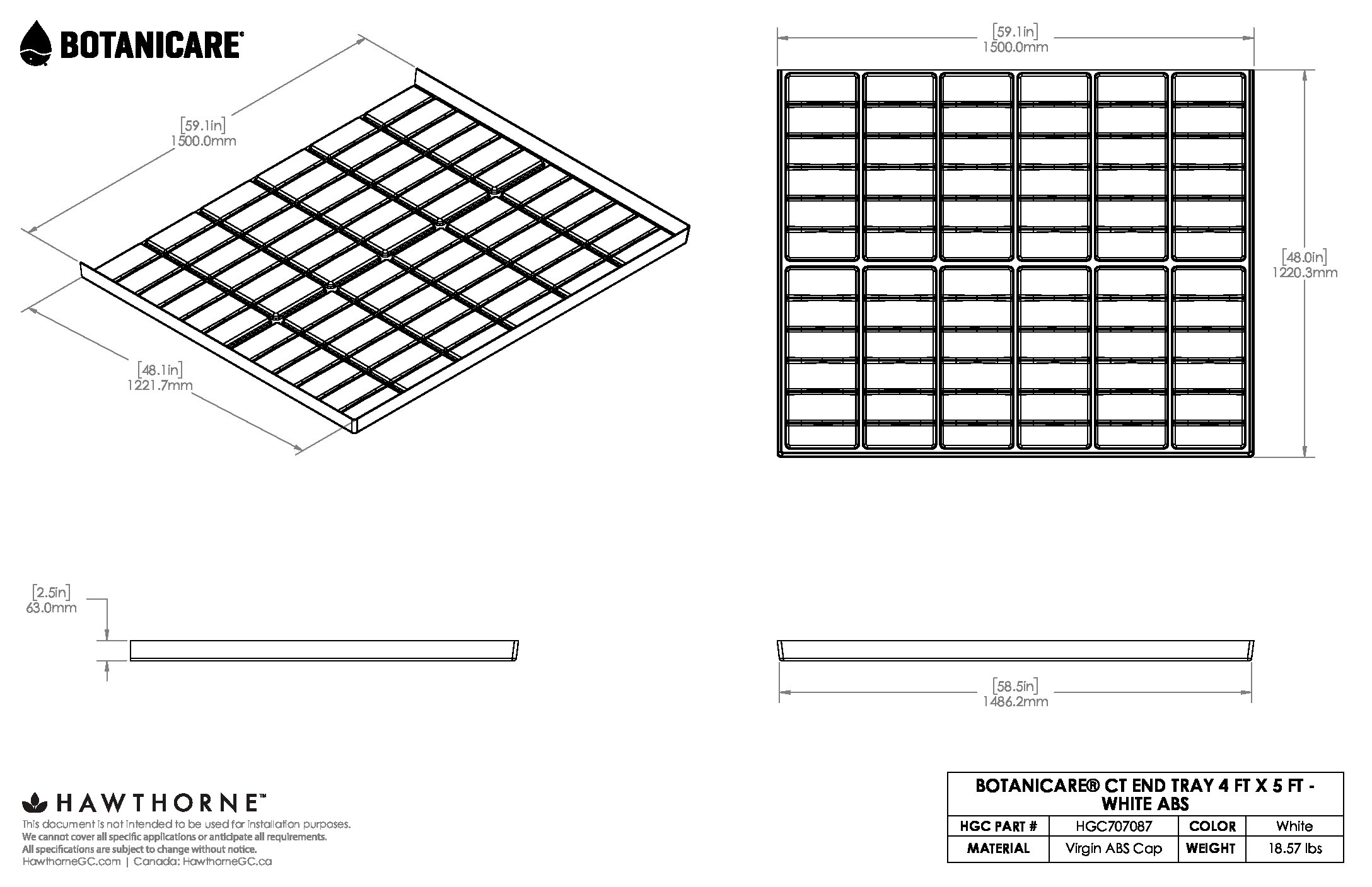 4ftX5ft CT End Tray White ABS Spec Sheet