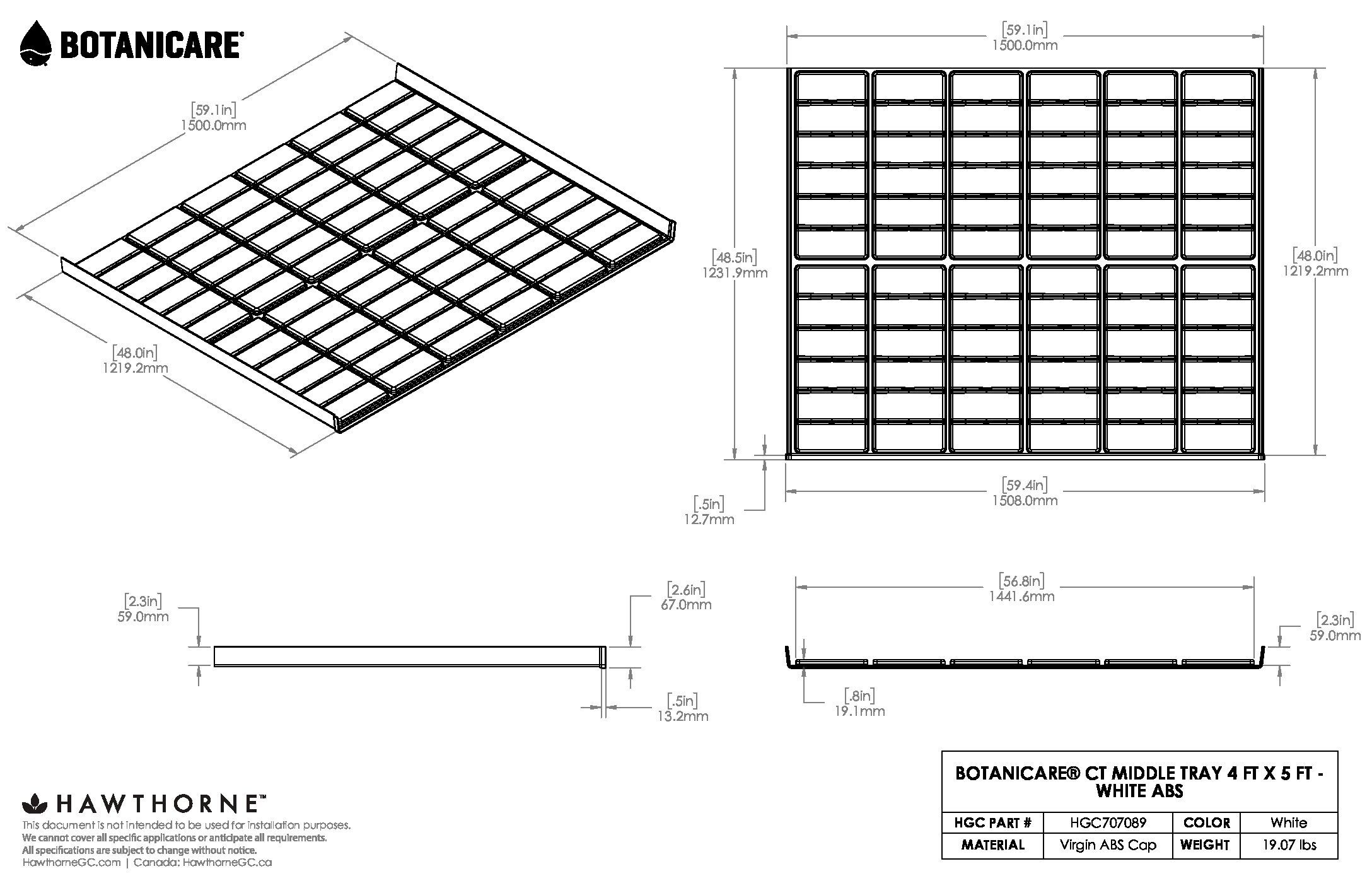 4ftX5ft CT Middle Tray White ABS Spec Sheet
