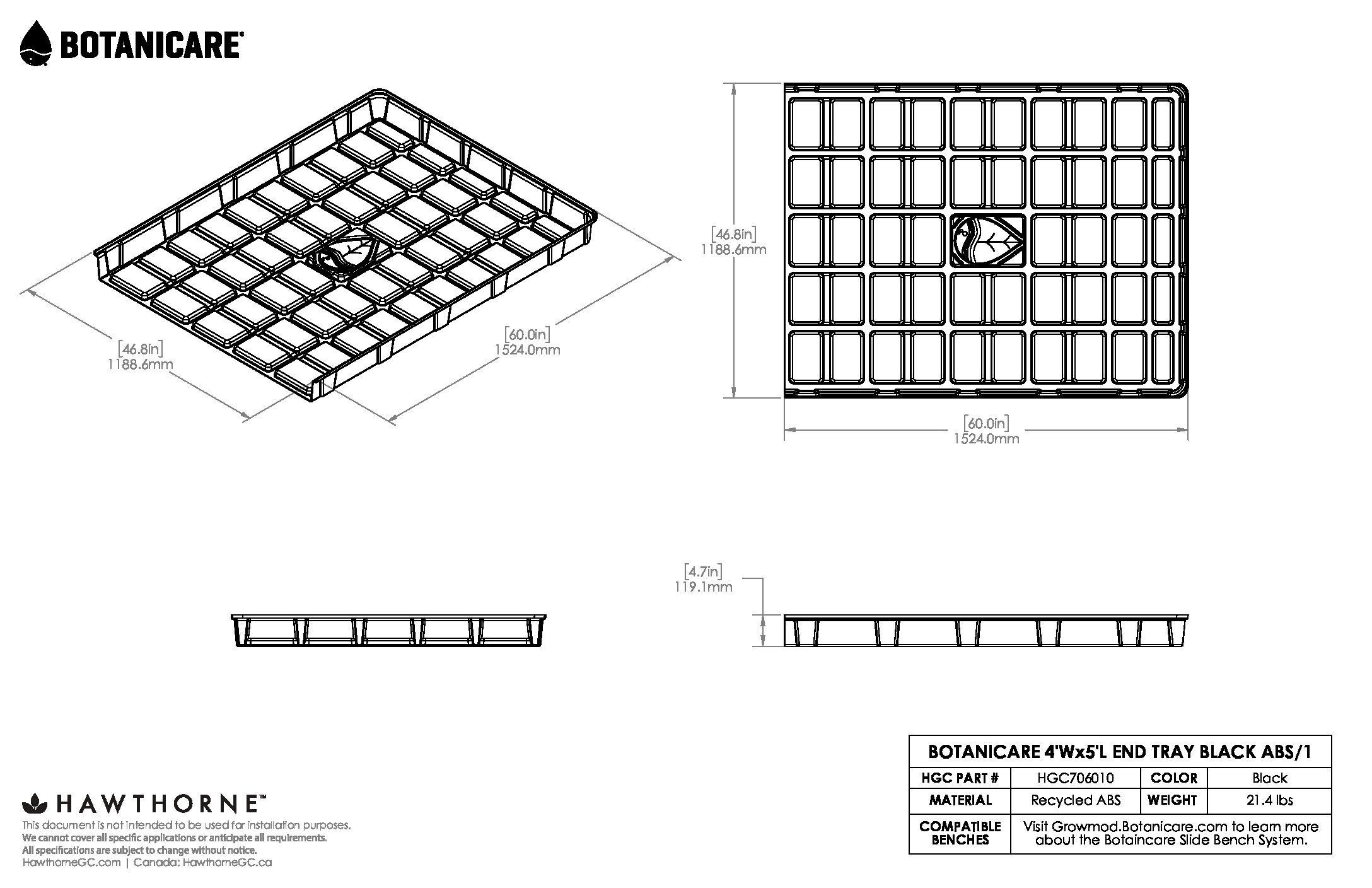 4ftX5ft End Tray Black ABS Spec Sheet