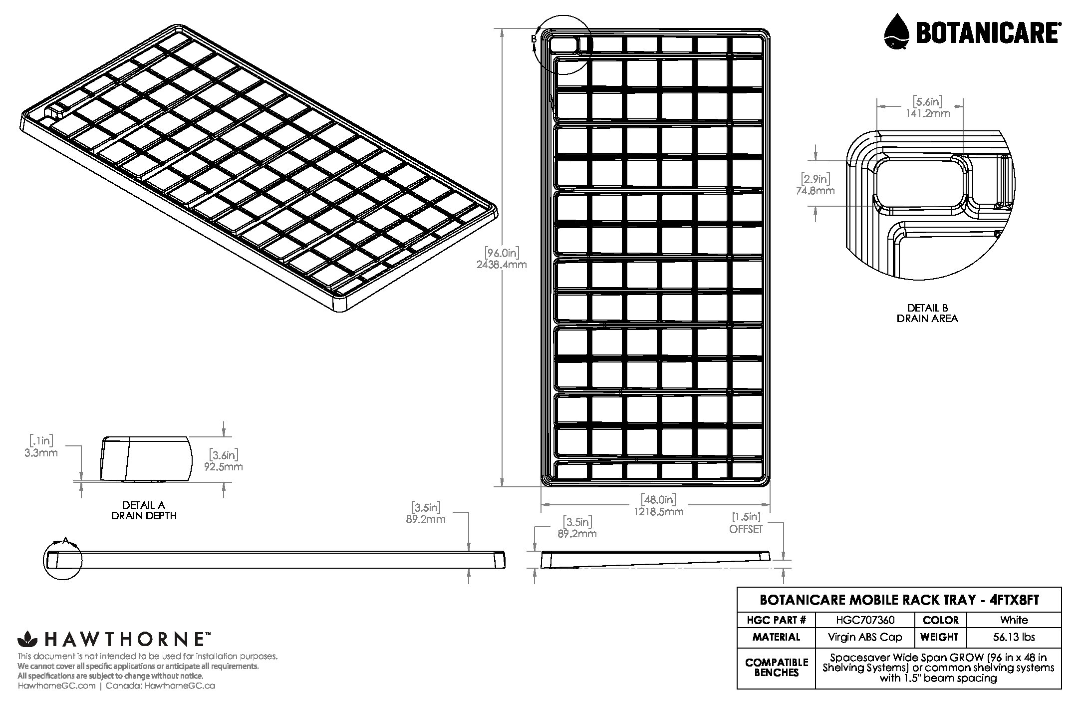4ftX8ft Rack Tray Spec Sheet