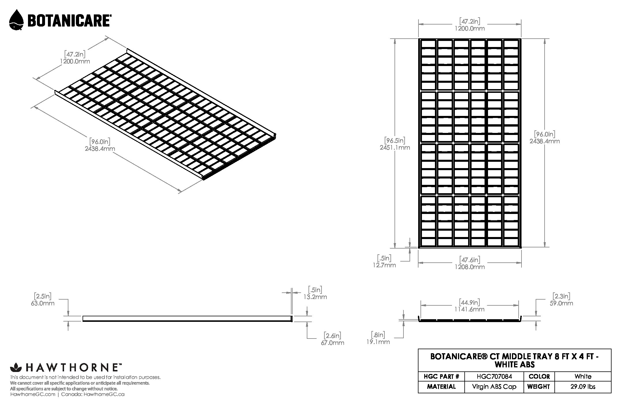 8ftX4ft CT MiddleTray White ABS Spec Sheet