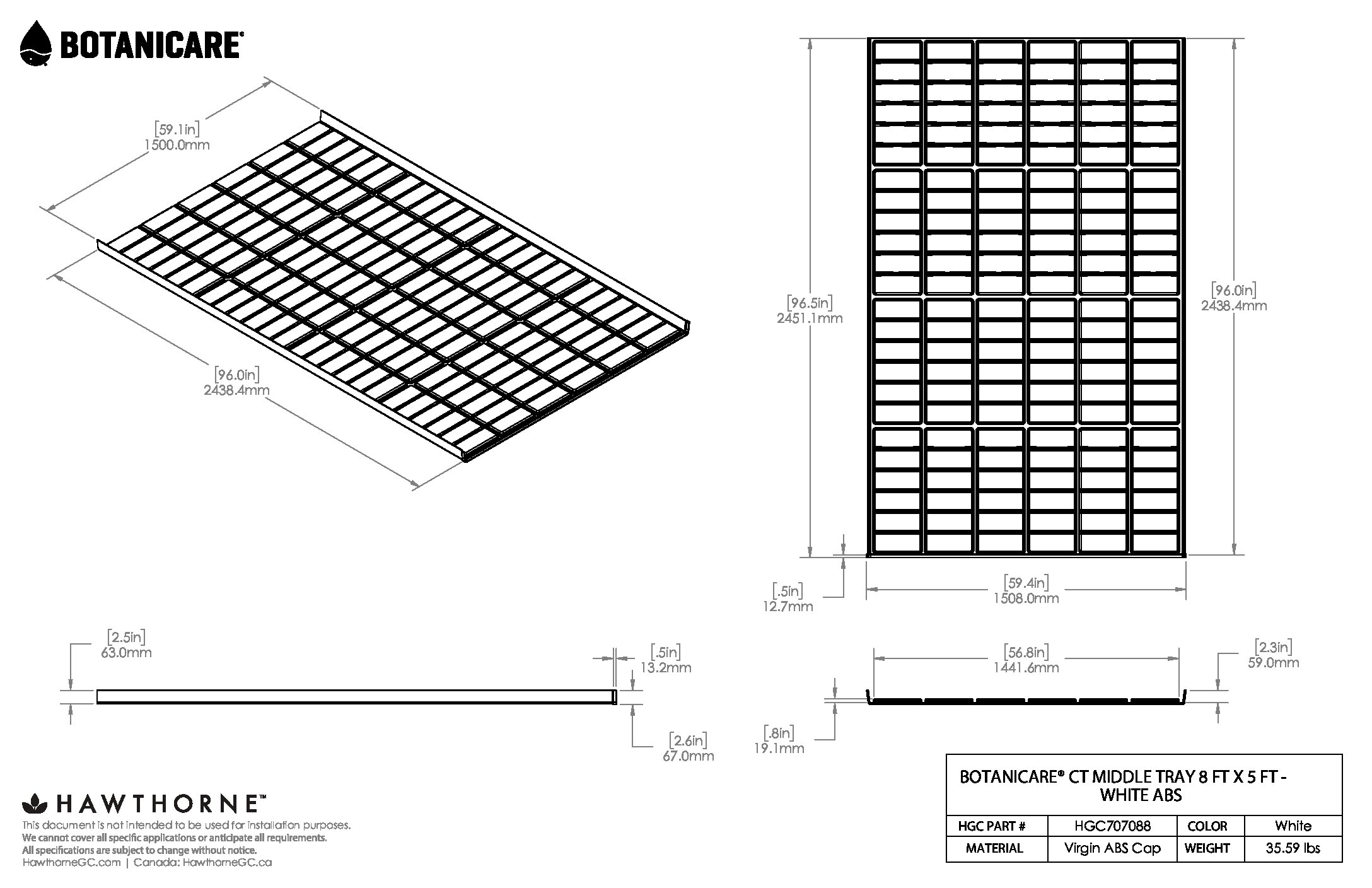 8ftX5ft CT Middle Tray White ABS Spec Sheet