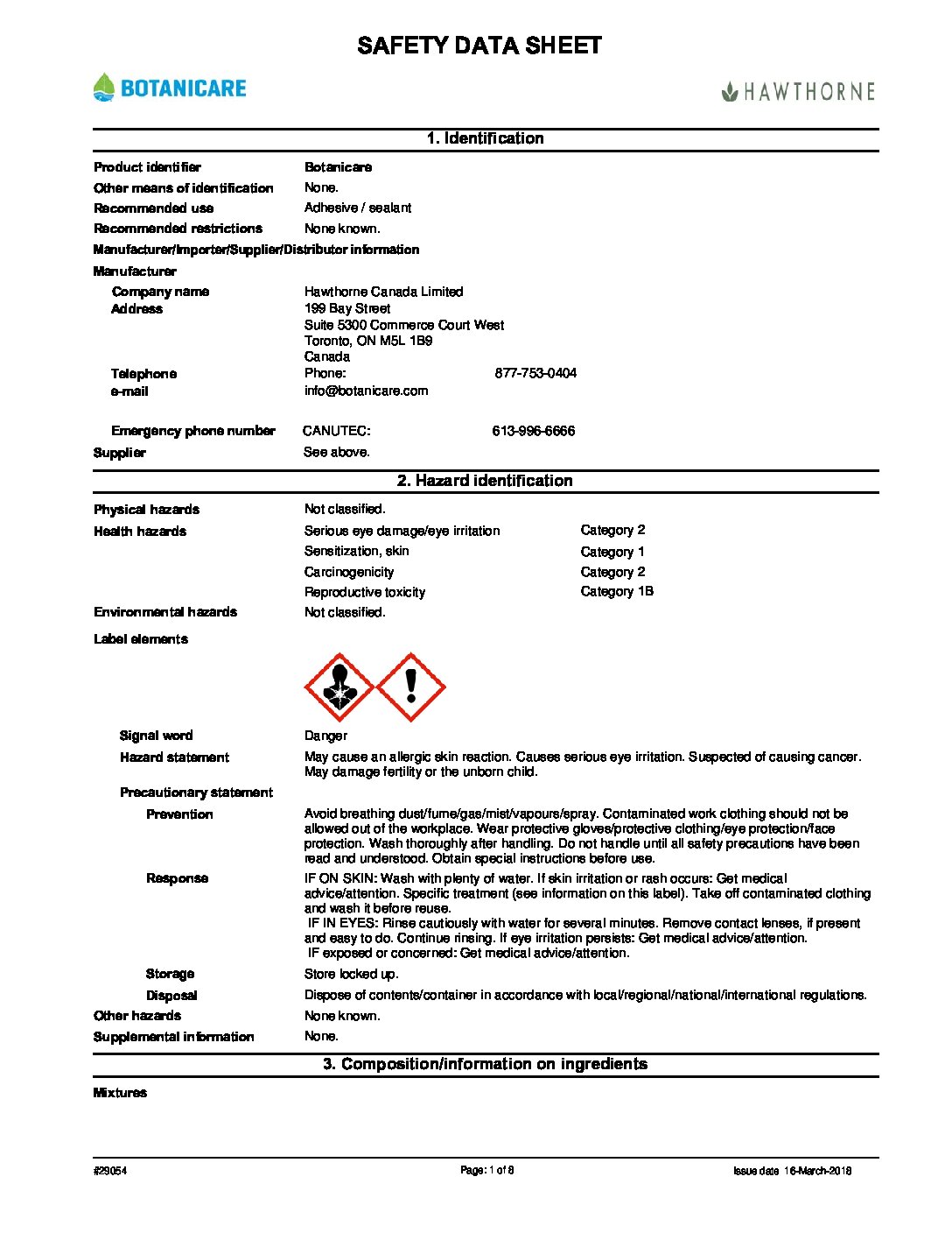 Slide Bench Safety Data Sheet (SDS)
