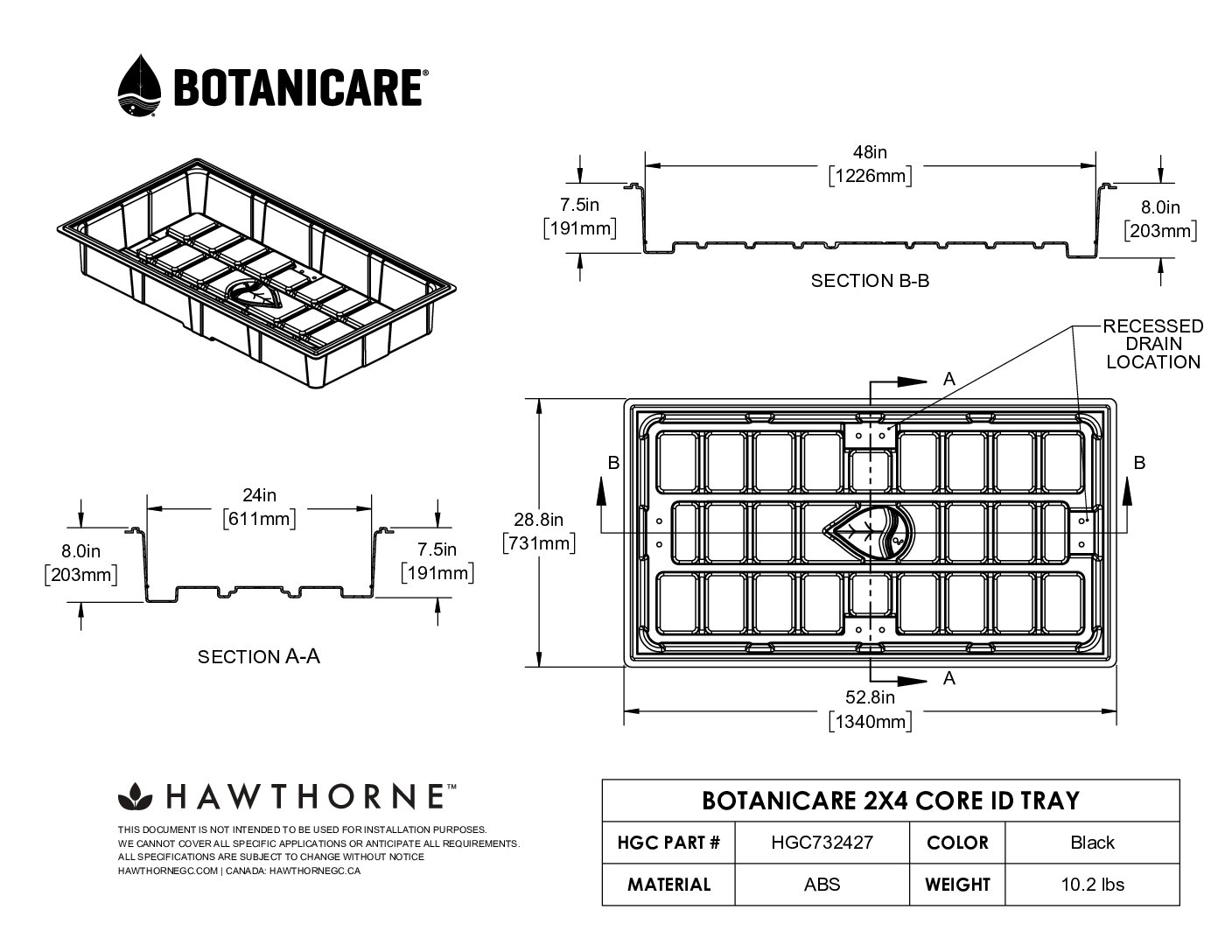 Core ID Tray Spec Sheets