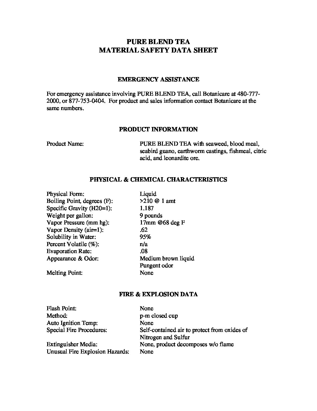 Pure Blend® Tea SDS